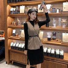 Load image into Gallery viewer, Gentle wind sweater skirt suit light mature wind foreign style thousand bird grid wool vest two-piece dress female autumn