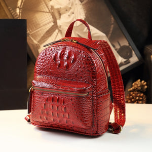 Genuine Leather Crocodile Pattern Women Backpack Luxury Fashion Casual Small Shoulder Portable Bag Travel Backpacks Brand