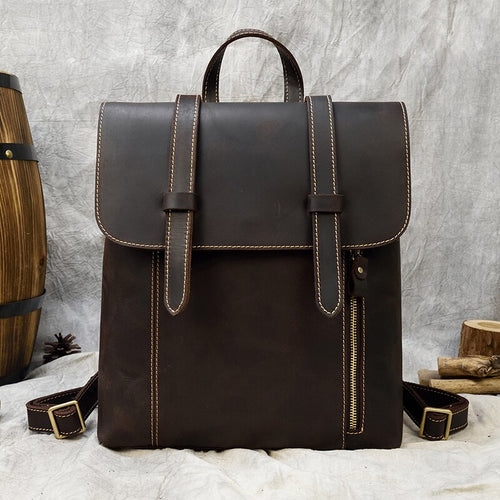 Genuine Leather Women's Backpack Crazy Horse Skin Student Schoolbag 2022 Fashion Ladies Shopping Backpack Casual Men Backpack