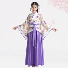 Load image into Gallery viewer, Girl Embroidery Traditional Chinese Skirt + Kimono Top Blue Lavender Pink Red Children Hanfu Chineses Elegent Hanfu Dress Kids