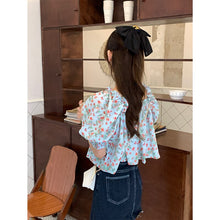 Load image into Gallery viewer, Girl Floral T-shirt Short Sleeved Top Korean Loose Thin Bubble Sleeve Chiffon Shirt 2021 Summer