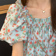 Load image into Gallery viewer, Girl Floral T-shirt Short Sleeved Top Korean Loose Thin Bubble Sleeve Chiffon Shirt 2021 Summer