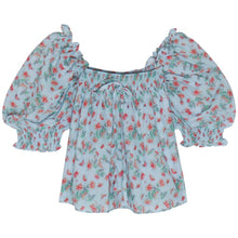 Load image into Gallery viewer, Girl Floral T-shirt Short Sleeved Top Korean Loose Thin Bubble Sleeve Chiffon Shirt 2021 Summer