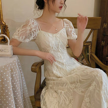 Load image into Gallery viewer, Girl Summer White Elegant Lace Long Maxi Dress Vintage Square Collar French Princess Dresses Casual Holiday Party Dress