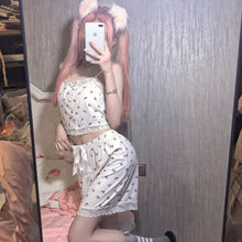 Load image into Gallery viewer, Girly Cute Summer Lace Pajamas Sexy Sling Shorts Home Wear Two Piece Set Kawaii Female Thin Ice Silk Casual Pajamas Suit Women
