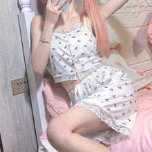 Load image into Gallery viewer, Girly Cute Summer Lace Pajamas Sexy Sling Shorts Home Wear Two Piece Set Kawaii Female Thin Ice Silk Casual Pajamas Suit Women
