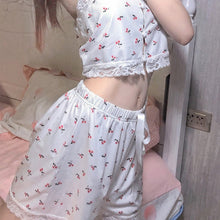Load image into Gallery viewer, Girly Cute Summer Lace Pajamas Sexy Sling Shorts Home Wear Two Piece Set Kawaii Female Thin Ice Silk Casual Pajamas Suit Women