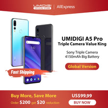 Load image into Gallery viewer, Global Version UMIDIGI A5 PRO Android 9.0 Octa Core 6.3&#39; FHD+ Waterdrop 16MP Triple Camera 4150mAh 4GB RAM 4G Celular Smartphone