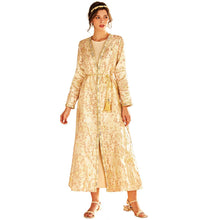Load image into Gallery viewer, Gold Powder Jacquard Hand-stitched Diamond Cardigan Robe Muslim Jacket Dubai Middle East Women&#39;s Clothing Moroccan Party Dress