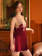 Load image into Gallery viewer, Gorgeous Women Sleepwear Lingerie Sexy Lace Cut Out Nightgowns Deep V Open Back Velvet Stra Nightdress Home Wear Autumn Winter