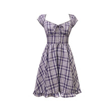 Load image into Gallery viewer, Goth Gothic purple Plaid Black Lace Up Women Mini Dresses Harajuku Short Sleeve ALine Party Dress Summer Fashion Streetwear 2021