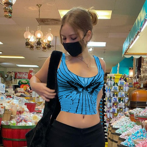 Gothic Clothes Black Butterfly Print E Girl Tank Top Women Dark Academia Y2K Aesthetic Sleeveless Tanks Camis Summer