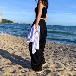 Gothic Harajuku Wide Leg Pants Women Baggy Streetwear Graffiti Black High Waist Trousers For Female Punk Print Oversized