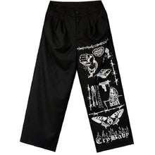 Load image into Gallery viewer, Gothic Harajuku Wide Leg Pants Women Baggy Streetwear Graffiti Black High Waist Trousers For Female Punk Print Oversized