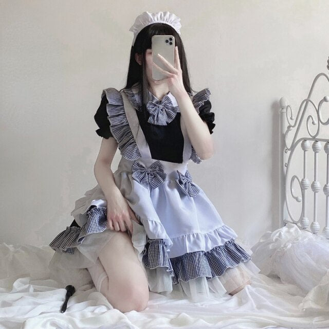 Gothic Lolita Maid Lingerie Halloween Costumes for Women Plus Size Black White Apron Maid Outfit Japanese Kawaii Party Dress New