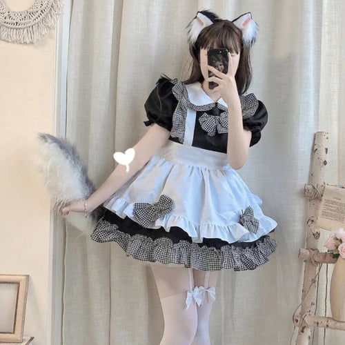 Gothic Lolita Maid Lingerie Halloween Costumes for Women Plus Size Black White Apron Maid Outfit Japanese Kawaii Party Dress New