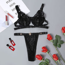 Load image into Gallery viewer, Gothic Patchwork Bra and Brief Sets Sexy Lingerie Mesh Underwear See-Through Erotic Garters Sensual Lingerie Exotic Outfits