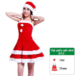 Gown Shawl Winter Christmas Dress Sexy Women Golden Velvet Cape Red Fantasy Santa Claus With Hat for Female Party