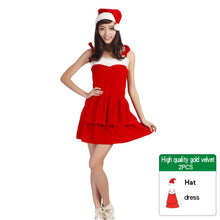 Load image into Gallery viewer, Gown Shawl Winter Christmas Dress Sexy Women Golden Velvet Cape Red Fantasy Santa Claus With Hat for Female Party