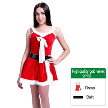 Load image into Gallery viewer, Gown Shawl Winter Christmas Dress Sexy Women Golden Velvet Cape Red Fantasy Santa Claus With Hat for Female Party