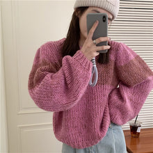 Load image into Gallery viewer, Gradient Color O Neck Loose Sweater Korean Style Chic Long Sleeve Vintage Retro Knitted Pullovers Autumn Winter 2022 Pull Femme