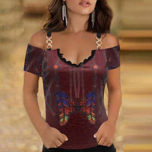 Graphic Print Blouse Women Sexy Lace V-neck Sleeveless Chain Straps Tank Tops Summer Plus Size Casual Loose Shirt haut femme