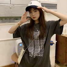 Load image into Gallery viewer, Gray Short Sleeve T-shirt Women&#39;s Summer 2021 New Harajuku Design Sense Of Minority Loose Medium Length Top