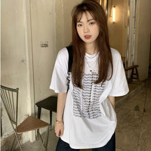 Load image into Gallery viewer, Gray Short Sleeve T-shirt Women&#39;s Summer 2021 New Harajuku Design Sense Of Minority Loose Medium Length Top