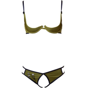 Green Bras for Women Luxury Underwear Bead Exposed Breast Open Crotch Sexy Lingerie Strap Cupless Panties Bralette Set