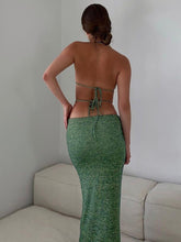 Load image into Gallery viewer, Green Dress Sets Sexy Outfits Set Woman 2 Pieces Backless Crop Top Bandage Skirt Suit Y2K Clothes Beach Streetwear Matching Sets