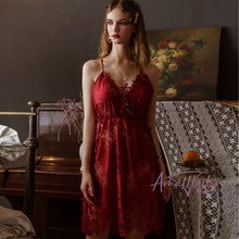 Load image into Gallery viewer, Green Floral Lace Pajamas for Women Transparent Low-Cut Deep V Backless Sleepwear Lingerie Spaghetti Strap with Thongs