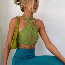 Load image into Gallery viewer, Green Hollow Out Tank Tops for Women Office Lady Solid Tanks Corset Camisole Slim Fit Basic Tees 2021 Summer Fashion