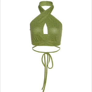 Green Hollow Out Tank Tops for Women Office Lady Solid Tanks Corset Camisole Slim Fit Basic Tees 2021 Summer Fashion