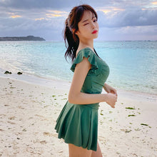 Load image into Gallery viewer, Green Sexy Deep V Wrap Chest One piece Swimwear Vintage Flounce Straps Sport Monokini Korea Style Beach Bathing Suits