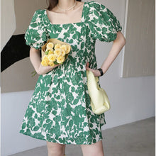 Load image into Gallery viewer, Green Vintage Boho Dresses Women Elegant Kawaii Short Sleeve Sweet Floral Dresses Women Casual Loose Party Dress Summer 2021