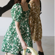 Load image into Gallery viewer, Green Vintage Boho Dresses Women Elegant Kawaii Short Sleeve Sweet Floral Dresses Women Casual Loose Party Dress Summer 2021