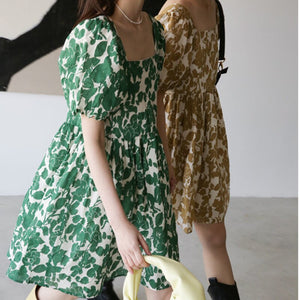 Green Vintage Boho Dresses Women Elegant Kawaii Short Sleeve Sweet Floral Dresses Women Casual Loose Party Dress Summer 2021