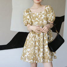 Load image into Gallery viewer, Green Vintage Boho Dresses Women Elegant Kawaii Short Sleeve Sweet Floral Dresses Women Casual Loose Party Dress Summer 2021