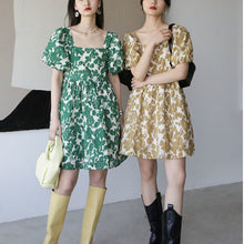 Load image into Gallery viewer, Green Vintage Boho Dresses Women Elegant Kawaii Short Sleeve Sweet Floral Dresses Women Casual Loose Party Dress Summer 2021