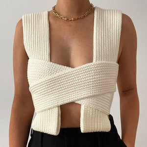 Green Vintage Knitted Tank Top Off Shoulder Crop Tops Women Sexy White Knitwear Camisole Y2k 2021 Summer Clothing Streetwear