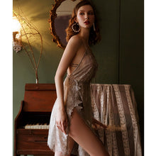 Load image into Gallery viewer, Grey Floral Hollowed Out Lace Nightdress Womens Nightgown Sleepwear Lingerie Dress Spaghetti Strap Sleeping Dress with Thongs