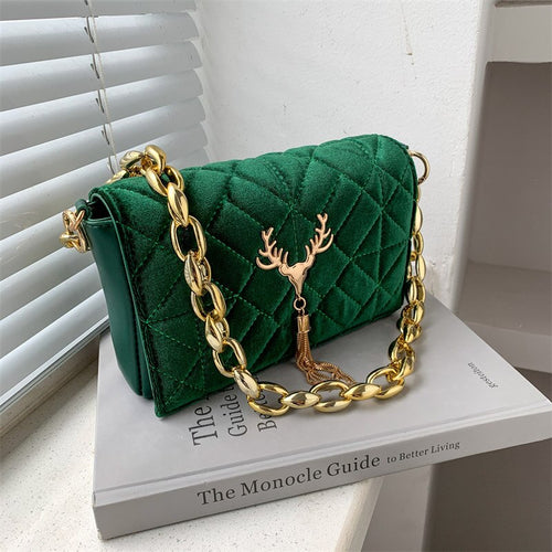 Grosso corrente tassel aleta saco pequeno veludo axilas baguette sacos para as mulheres bolsa de ombro 2021 inverno moda marca b