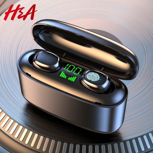 H&A Wireless Headphones TWS Bluetooth Earphones 5.0 with Mic Sports Waterproof Headsets Touch Control Mini In-ear Music Earbuds