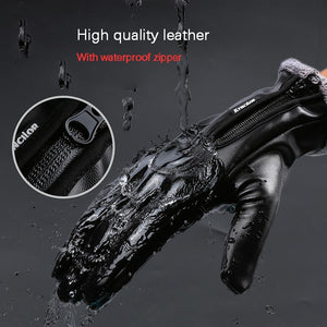 Winter Men Women Cycling Gloves Full Finger Leather Gloves Waterproof Windproof Antiskid Touch Screen Ski Outdoor Sports Gloves
