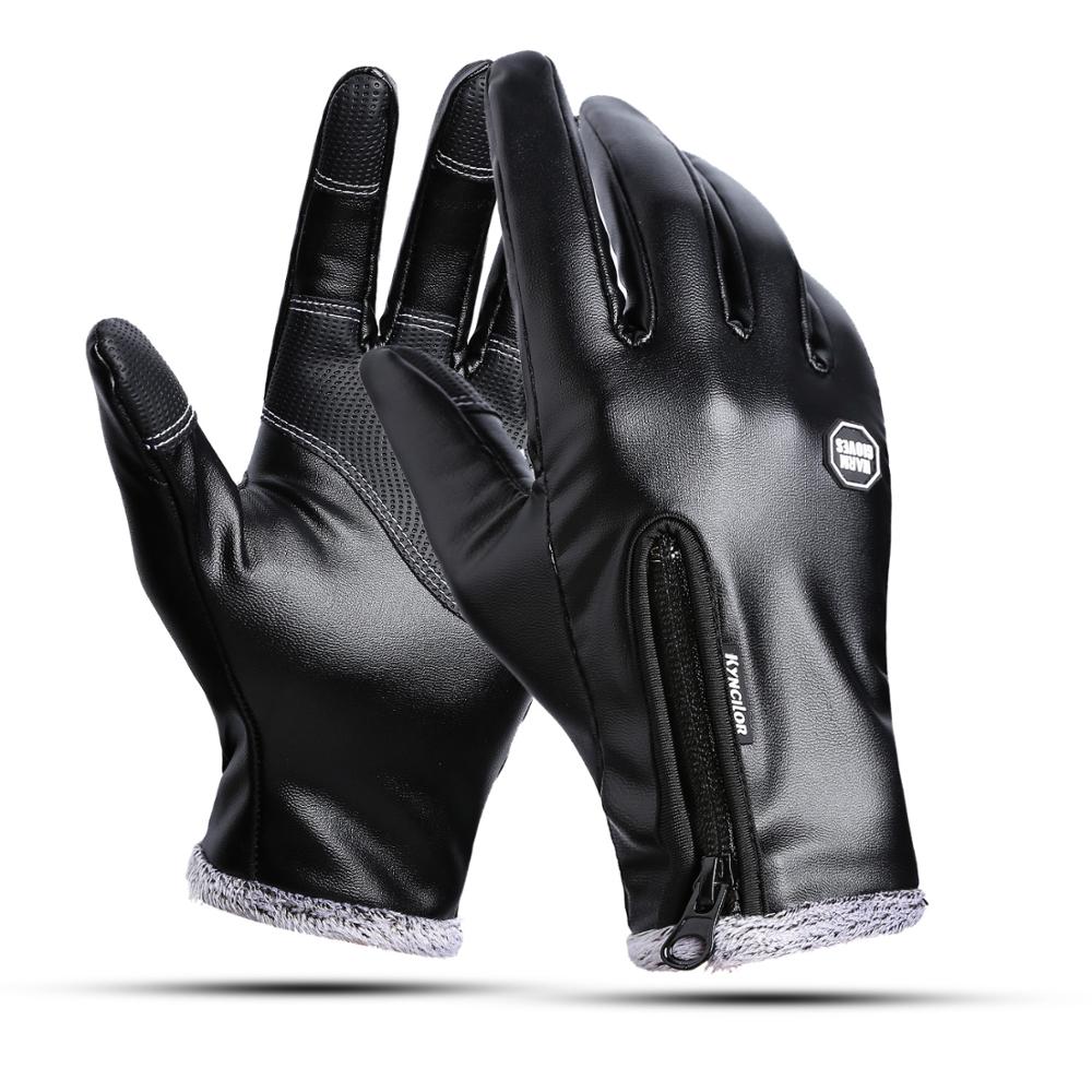 Winter Men Women Cycling Gloves Full Finger Leather Gloves Waterproof Windproof Antiskid Touch Screen Ski Outdoor Sports Gloves