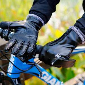 Winter Men Women Cycling Gloves Full Finger Leather Gloves Waterproof Windproof Antiskid Touch Screen Ski Outdoor Sports Gloves