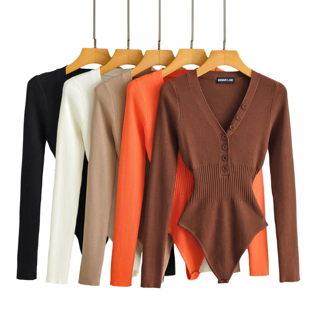 Dropshipping clothing long sleeve short jumpsuit Knitted lingerie bodysuits top for women