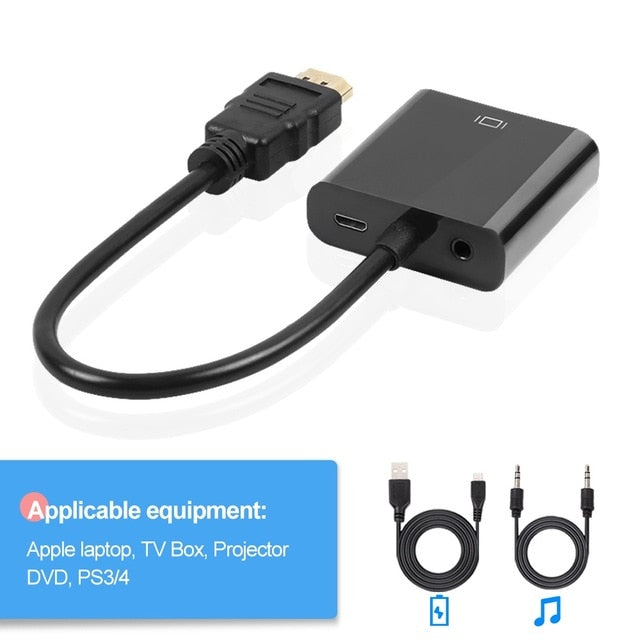HDMI to VGA Adapter Male To Famale Converter for PS4 1080P HDMI-VGA Adapter With Video Audio Cable Jack HDMI VGA For PC TV Box
