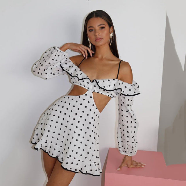 HOT Summer For 2022 Women'S Clothes Retro Polka Dots Backless Casual Evening Party Sexy Prom Long Sleeves Mini Dress Vestidos