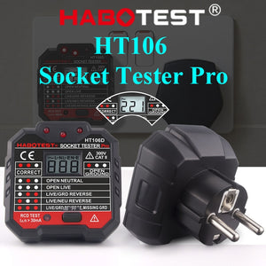 Habotest HT106 Socket Tester Pro Voltage Test Socket Detector UK EU Plug Ground Zero Line Plug Polarity Phase Check